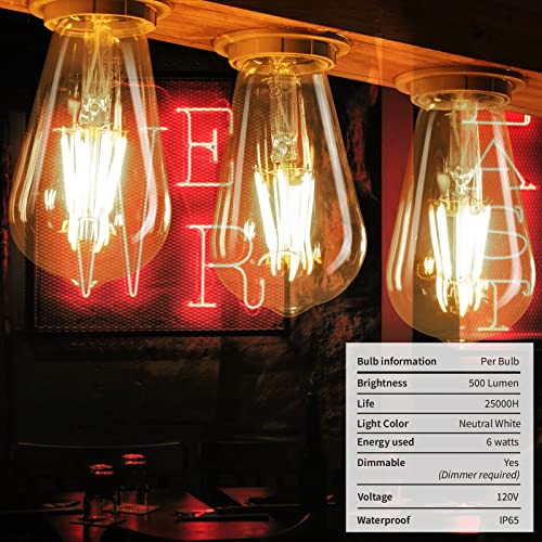Brightown Vintage Led Light Bulbs - 6 Packs 6W E26 Led Bulb 60 Watt Equivalent, Dimmable Led Edison Bulb, Antique St64 Amber Tinted Bulbs, 3500K-4000K Neutral White #TOP2