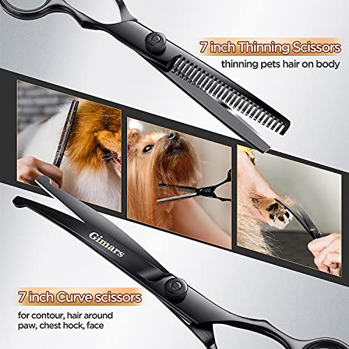 Image of Gimars 7inch Professional 4CR Stainless Steel 6 in 1 Grooming Scissors for Dogs with Safety Round Tip, Heavy Duty Titanium Coated Pet Grooming Scissor for Dogs, Cats and Other Animals