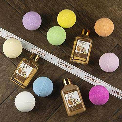 Birthday Gifts For Him. Bath Bombs Gift Set - Home Spa Set With Vanilla Coconut Shower Gel, Shampoo, Bubble Bath & 9 Huge Bath Bombs With Shea & Coco Butter, Vitamin E - Birthday Gifts #TOP2