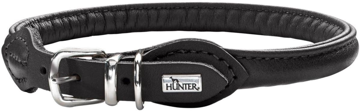 HUNTER Rundes und weiches vernickeltes Halsband, 40/8, 33 x 37 cm, klein, Nappaschwarz HUNTER Rundes und weiches vernickeltes Halsband, 40/8, 33 x 37 cm, klein, Nappaschwarz