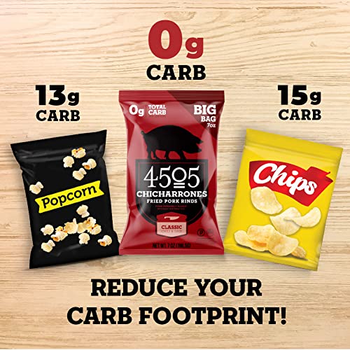 4505 Meats Classic Chili & Salt Pork Rinds, Gluten Free Chicharrones, Keto Certified, Family Size Bag, 14 Servings, 7 Ounces #TOP4