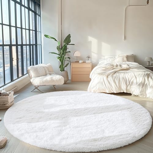 OLANLY 7x7 Fluffy Soft Round Rugs for Living Room White Washable Rug by OLANLY - Used condition - Image 8