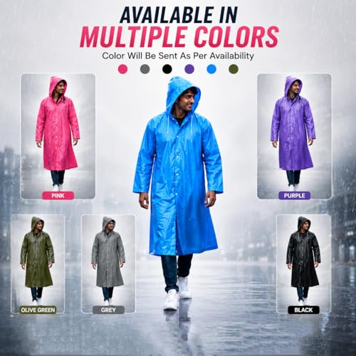 Image of MIKANIX Waterproof Hooded Raincoat for Men & Women | Full Length Reusable PVC Rain Wear | Lightweight Windproof Rain Jacket with Front Button Closure (Pack of 1)