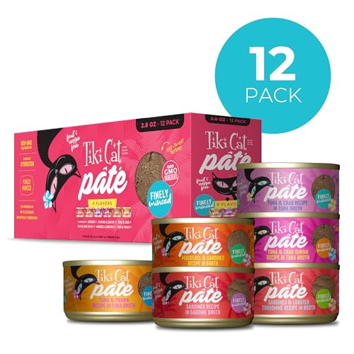 Image of Tiki Cat Grill Pate Variety Pack, Combinations of Real Flaked Fish, Wet High-Protein & High-Moisture Cat Food, 2.8 oz. Cans, 12 Count (Pack of 2)
