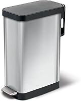 Glad 45L Slim Stainless Steel Trash Can with Clorox Odor Protection, Soft Close Lid, Step Pedal & Bag Holder - Narrow Kitchen Garbage Bin