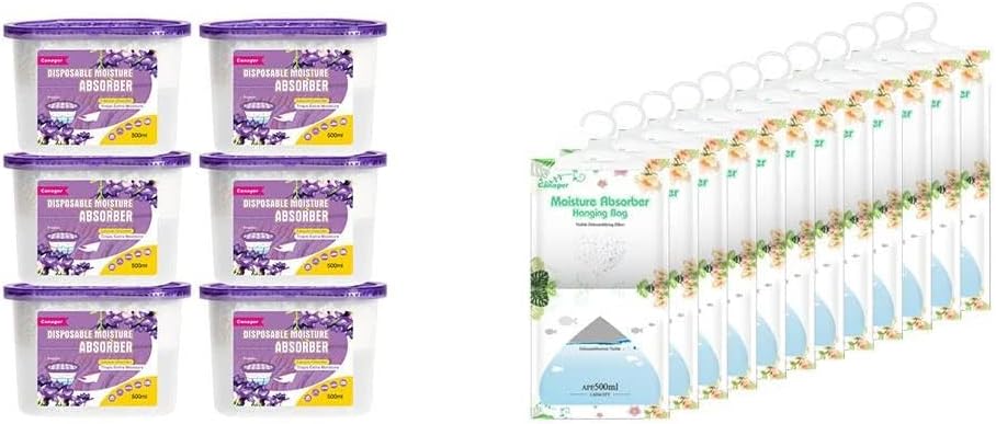 CANAGER Fragrance Free Hanging Moisture Absorber-12 Packs,Moisture Absorber Box-Odor Eliminator,6 Packs,Freesia.Effectively Collect Water, Fresh Air.