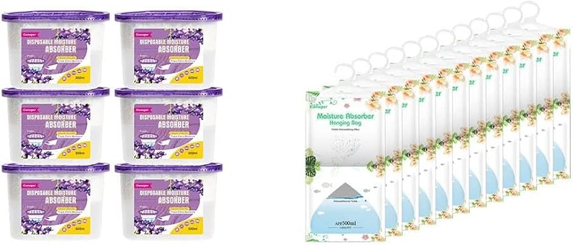 CANAGER Fragrance Free Hanging Moisture Absorber-12 Packs,Moisture Absorber Box-Odor Eliminator,6 Packs,Freesia.Effectively Collect Water, Fresh Air.