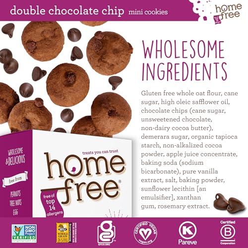 Homefree Mini Double Chocolate Chip Cookie Box, Gluten Free, Nut Free, Vegan, School Safe and Allergy Friendly Snack, 5 oz. Box (Pack of 1)