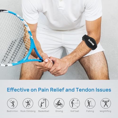 Image of Rakiie Elbow Brace for Tendonitis, Adjustable Golf and Tennis Elbow Relief for Men and Women (1, Blue-1 Pack)