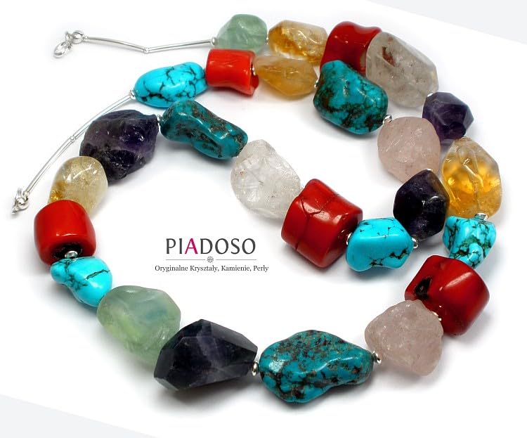 ARANDE Collana con pietre naturali, corallo, argento Sterling 925