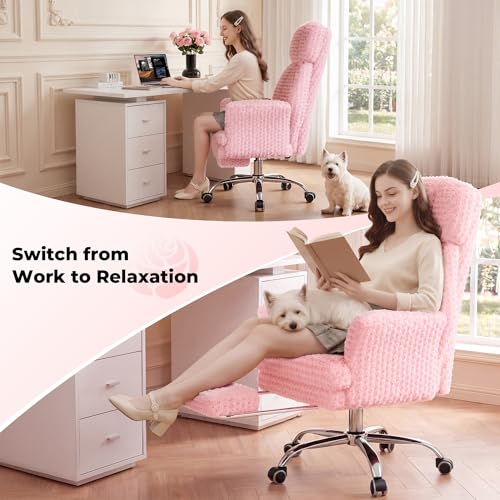 Image of HOMRELEXA Big and Tall Office Chair, Flip Armrests for Pets & Cross Legged Sitting, Executive Ergonomic Computer Gaming Chair with Foot Rest, Rose Velvet Pink Wide Seat Reclining Desk Chair