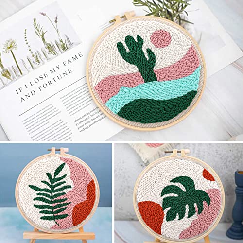 Image of Anidaroel 3 Sets Punch Needle Kits - Beginner Adults Kit with Fabric, Hoops, Yarns and Sewing Needles