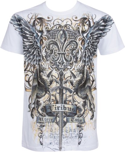 TGGriffinSword035 Sword and Griffin Metallic Silver Embossed Cotton Mens Fashion T-Shirt - White/Medium TGGriffinSword035 Sword and Griffin Metallic Silver Embossed Cotton Mens Fashion T-Shirt - White/Medium