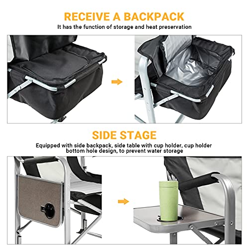 Kingcamp Folding Directors Heavy-Duty Camping Chair With Side Table & Cooler Bag Supports 350 Lbs For Fishing, Barbecue, Picnic, Any Other Outdoor And Indoor Activities, Oversize, Black/Grey-2 Pack #TOP2