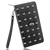Black Menba stylish Retro Women Skull Wallet Case Wristlet Handbag for iphone 6 6 Plus