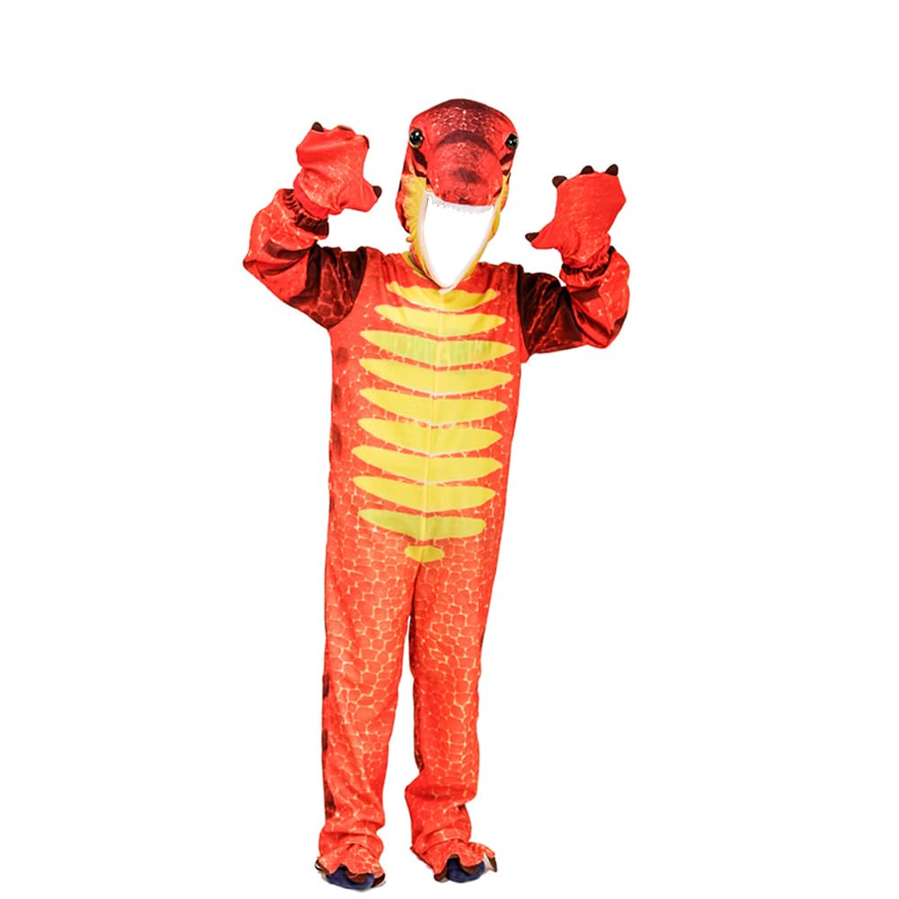 Kostium dinozaura zielony / pomarańczowy / szary dinozaur cosplay kostium na Halloween, przebranie na karnawał