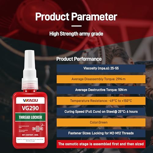 Image of VG290 Green Penetrating Thread Locker and Fixative-Seals and Locks Pre-Assembled Fasteners, Bearings - Prevents Loosening and Resists Corrosion -Penetrates Gaps as Small as 0.05 mm -1.69 oz /50 Ml