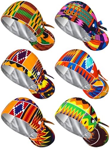 6 Pc Satin Lined Scrub Caps Women with Buttons Ponytail