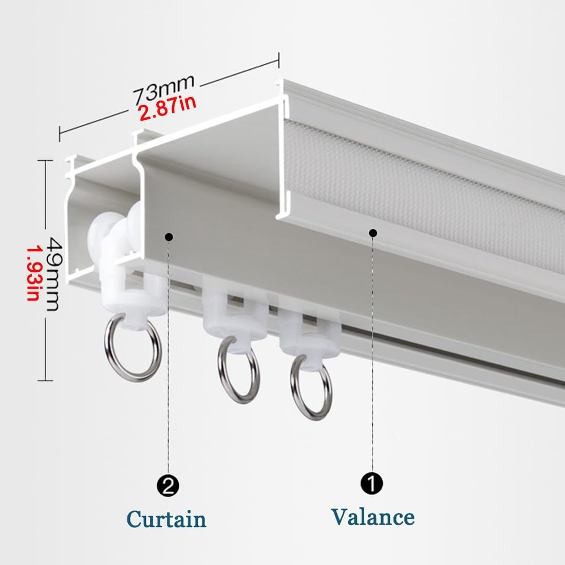 天井のカーテンレール、 バランス付き天井カーテンレール シングル＆ダブルレール 70～600cm リビングルーム 寝室用(Ceili