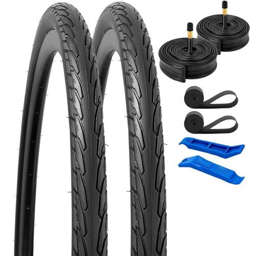 YunSCM 2本セット,700 38c タイヤ,700x38c 40-622 自転車タイヤ + 700x35/43c チューブ 肉厚 米式バルブ48mm +リムテープ + タイヤレバー,適用 700x38c クロスバイク、ロードバイク,W-2109