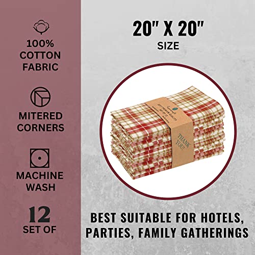 Fingercraft Cloth Napkins Checkered Set Of 12 Dinner Napkins (20X20 Inch) 100% Cotton Premium Over Sized Cloth Napkins With Mitered Corners Ultra Soft Durable Hotel Quality (Tartan Plain) #TOP5