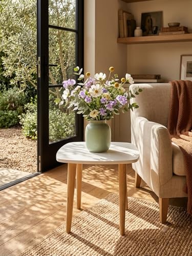 Image of Modern Square Side Table with 4 Wooden Legs, Minimalist End Table /Coffee Table for Living Room, Bedside Nightstand for Bedroom, Balcony & Small Spaces