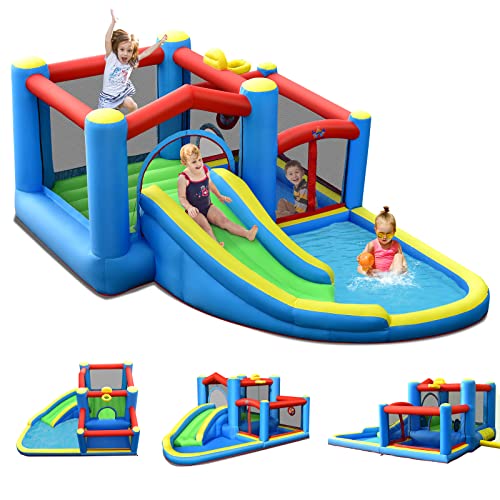 Château Gonflable Princesse Avec Toboggan - Piscine à Balles, Panier De Basket, Pour Enfants 3-12 Ans, Max 45kg