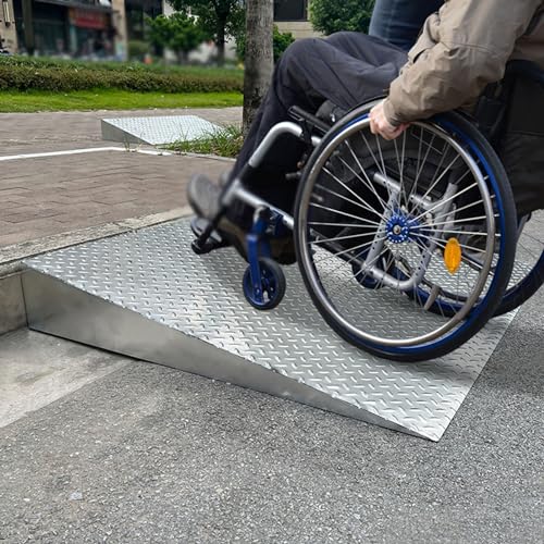 Rampa de umbral de acero inoxidable para escalones, no resbaladiza, con placa más ancha y gruesa, fijable al suelo (80 x 30 x 10 cm) miniatura 2