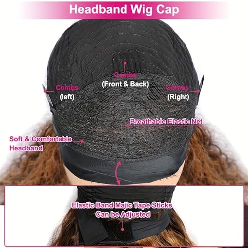 Image of Youngirl Ombre Deep Wave Headband Wig Human Hair Curly for Women 18 Inch | #4 /27 Colored, Glueless,150% Density, None Lace Front, Brazilian Virgin, Machine Made