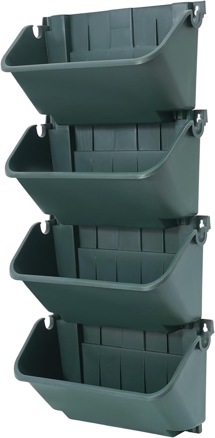 Vertical Wall Planter with 24 Plastic Pots, Wall-Mounted Garden Planter Stackable Wall Hanging Flower Pot Clasp Design with Grooves Drainage Holes for Indoor and Outdoor (Army Green 24)