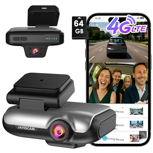 4G Car Security Camera, Dual LTE Dash Cam with 64GB Card, Front & Inside 2K Car Camera, Remote Live View, GPS, 24/7 Parking Mode, IR Night Vision, Two-Way Talk, App Alerts, Cloud/SD Storage, OBD Cable
