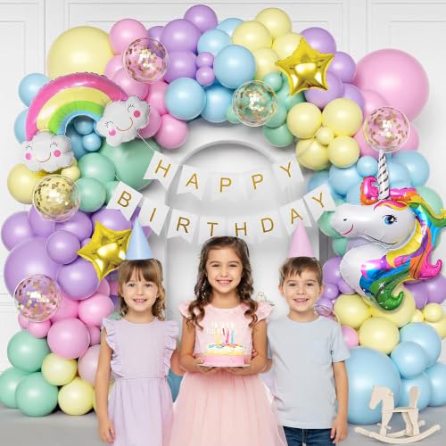 Image of SpecialYou.in Unicorn Theme Birthday Decoration Kit For Girls With Pastel Pink, Purple, Yellow, Blue, Green Balloons, Rainbow & Unicorn Foil Balloon For Birthday Decoration Items For Baby Girl- 57 Pcs