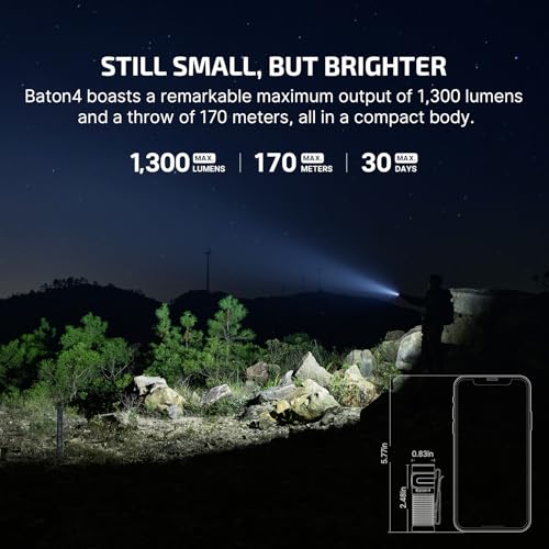 OLIGHT Baton4 Rechargeable EDC Flashlight, Bright Small Flashlight 1300 Lumens with MCC Charging Cable, IPX8 Waterproof, Multiple Modes Pocket Light for Home, Camping, and Emergencies (OD Green) - Image 3