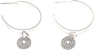 Hoop Earrings with Charm - Dangle Hoop Earrings - Charm Hoops - Minimalist Hoops 29mm with Ethnic Tiny Charm - Dainty Gold Silver Hoop Earrings