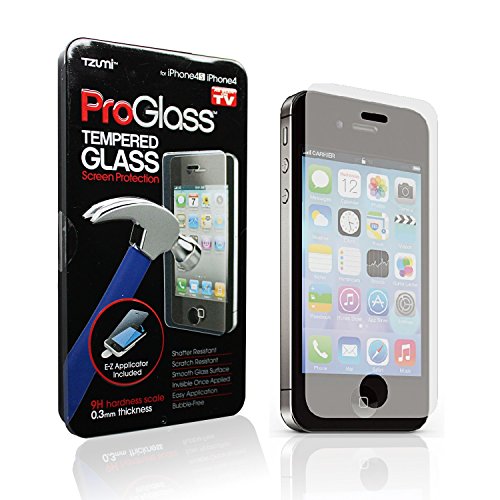 iPhone 4 Glass Screen Protector - Ultra Thin Tempered Glass with Easy Applicator and Cleaning Kit - Smudge, Fingerprint, Scratch and Shatter Resistant - ProGlass by Tzumi