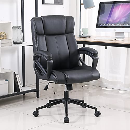 Image of Ermnois Business | Set of 1 Ergonomic Executive Office Chairs, Heavy Duty 300lbs Capacity, Mid-Back PU Leather Computer Desk Chairs with Lumbar Support for Corporate Office Conference Room, Black