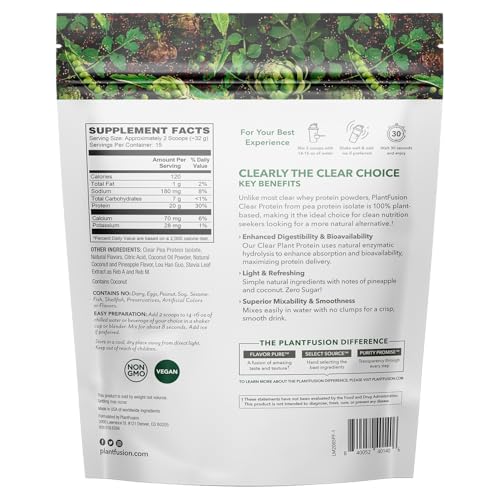Image of PlantFusion Clear Protein Powder with Pea Protein Peptides - 20g Fast-Absorbing in Water, 90 Calories, Zero Sugar, Premium Alternative to Clear Whey - Pineapple Coconut - 16 oz