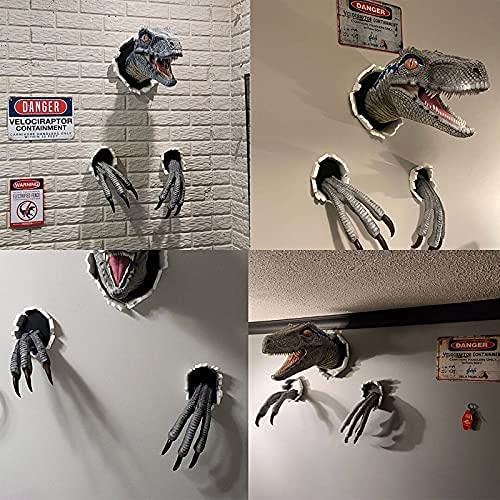 Fdgdfg Halloween Velociraptor Statue Wall, Wall Mount Dinosaur Head Sculpture, Dinosaur Bust Hanging Prop Replica, 3D Dinosaur Statue, For Indoor And Outdoor Dinosaur Hanging Prop Suit (Yellow) #TOP4