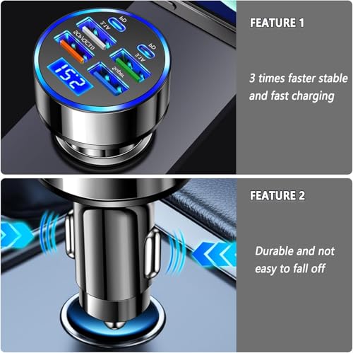 Image of Spiaty 800W Car Charger Adapter, 6-Port Fast Charging USB C Car Charger with 4 USB & 2 Type-C PD Ports, QC3.0 Super Fast Charging, 12V /24V Universal Car Phone Charger for iPhone, Samsung, iPad & More