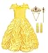 Padete Little Girls Princess Belle Yellow Party Costume Off Shoulder Dress (Yellow with Accessories, 4 years/110cm)