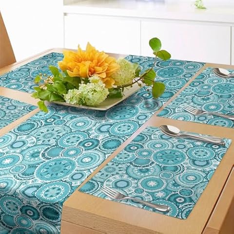 Ambesonne Aqua Table Runner & Placemats Set Cover