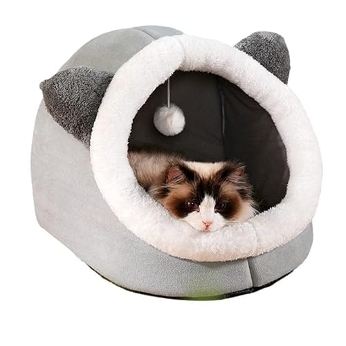 Yongtai冬用ペットベッド 猫ハウス 犬ハウス 暖かい ふわふわ 猫ベッド ペットハウス 睡眠エリア 小型犬 厚手 洗える 猫耳スタイル かわいい 室内用 おしゃれ 保温 防寒 休憩エリア オールシーズン対応 (グレー, L(45*45*31cm))