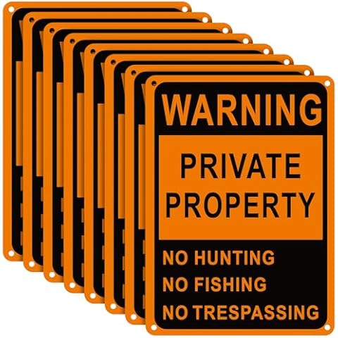 Lineshading 8 Pcs Posted No Trespassing Signs Private Property Weatherproof No Hunting Signs 10x7" Reflective Aluminum Posted Signs for Warning No Hunting Fishing Trapping Indoor Outdoor Use (Orange) Cover