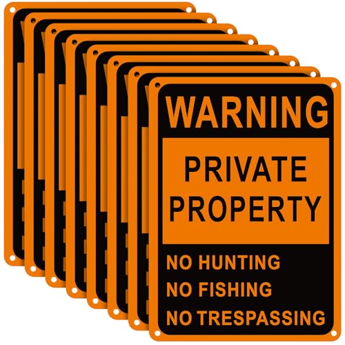 Lineshading 8 Pcs Large Posted No Hunting No Trespassing Signs Private Property Weatherproof Sign Reflective Aluminum Sign for Warning Hunting Fishing Trapping Outdoor(Orange 10x7)