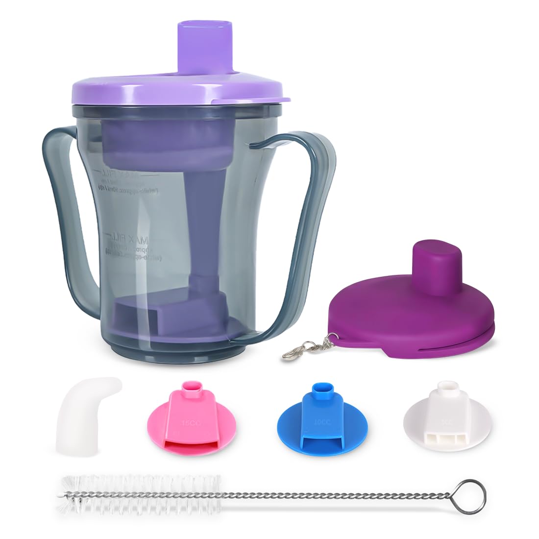 Vasos para disfagia para tragar personas, taza Provale de 5 cc o 10 cc de líquido cada vez para evitar el asfixia (tapa morada y gris)