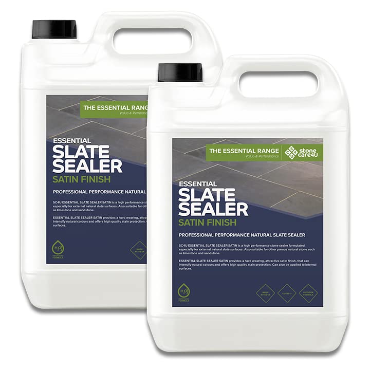 StoneCare4U - Slate Sealer Satin - 2 x 5L - Gloss Enhancement Exterior Natural Stone Sealant for Sandstone, Limestone, Slate & More. Outdoor Patio Sealant for Patio, Drive & Paths