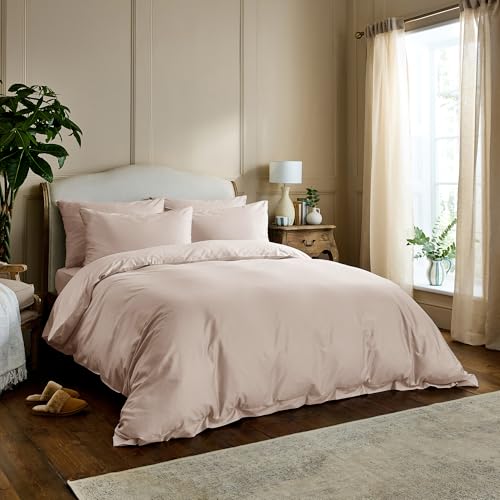 DIP & DOZE Luxury 100% Organic Cotton Original Duvet Bedding Set | Duvet Cover with Pillowcases | Soft And Smooth Finish Sateen - Dusky Pink Double