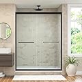 Shower Door 56-60" W x 72" H, Double Sliding Glass Door Bypass, Semi-Frameless Shower Doors with 1/4" (6mm) Thick SGCC Tempered Glass, Stainless Steel Handles, Matte Black