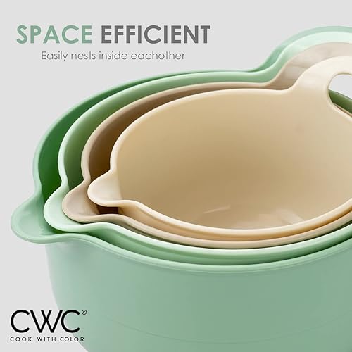 Vista 109 de COOK WITH COLOR Nesting - Juego de cuencos de plástico para mezclar con boquillas y asas, color rosa, 4 piezas antideslizantes