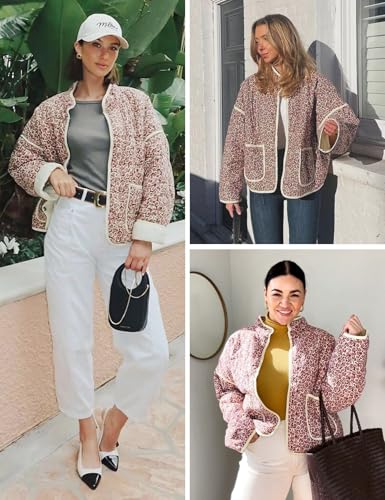 Wyeysyt Women's Floral Print Cropped Puffer Jacket - Lightweight Red Cardigan for All Seasons - Image 4